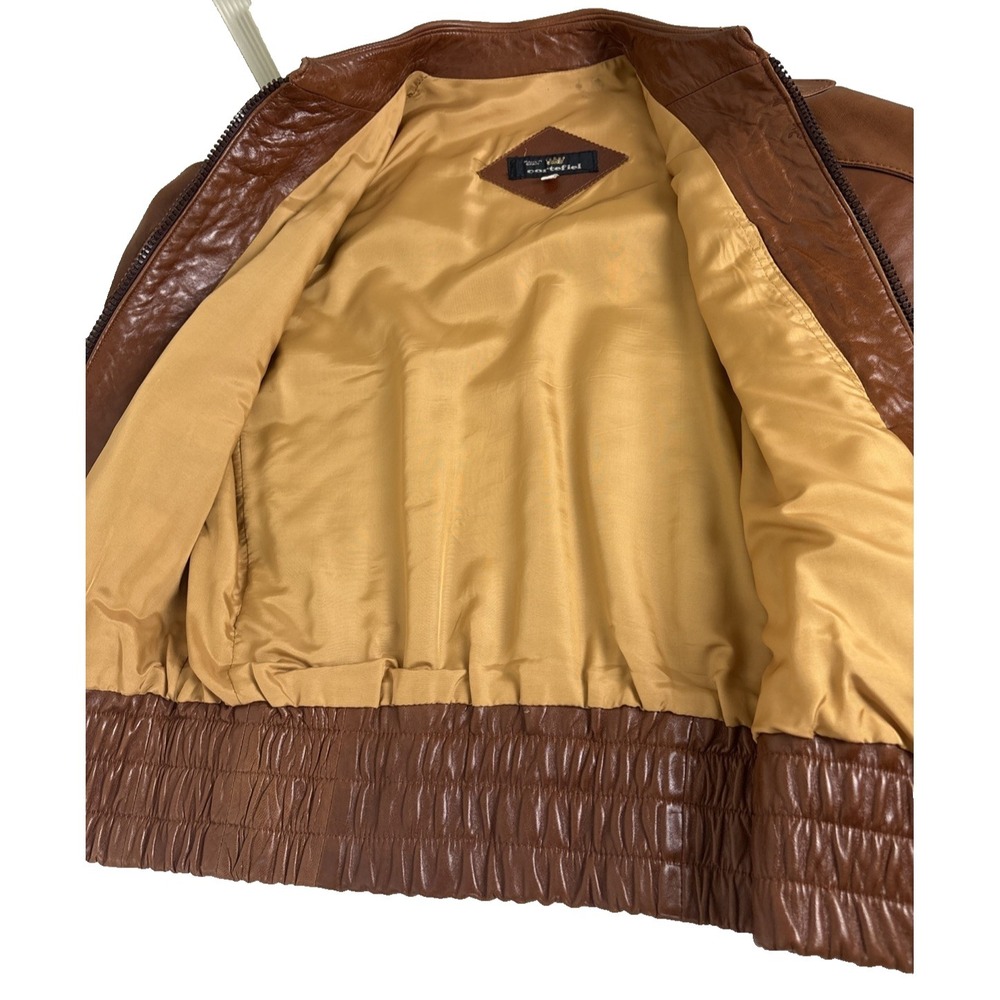 Vintage Cortefiel Leather Bomber Jacket Mens 38 Caramel Brown Soft Gangster - Picture 6 of 14